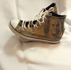 Size 9/11 $100 Bill Ben Franklin High Top Converse